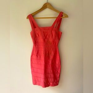 Herve Leger authentic pink/coral mini bandage dress. Size XS.